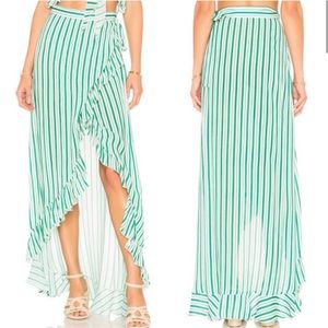 Lovers + Friends “Waves for Days” green striped maxi wrap skirt